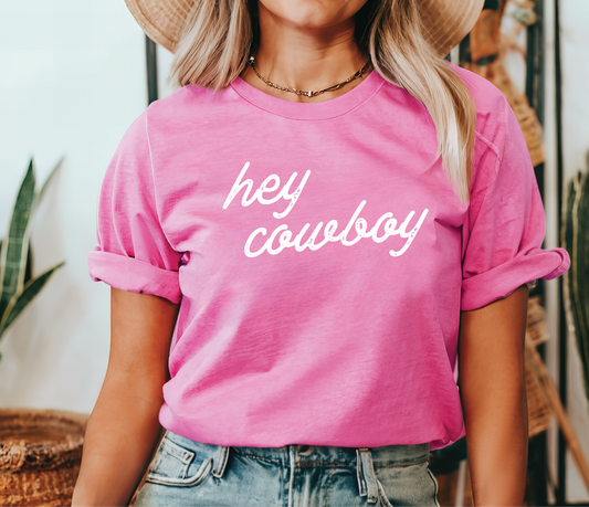 Hey Cowboy Tee Hot Pink