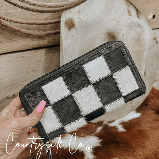 Checkered Cowhide Wallet Black