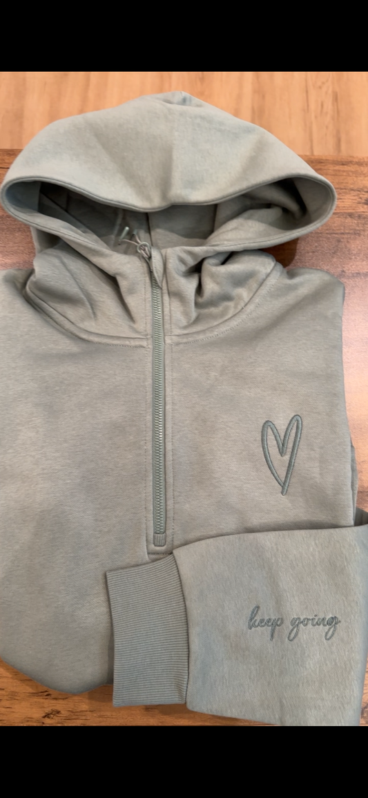 KEEP GOING Embroidered Ultimate 1/2 Zip Scuba Hoodie