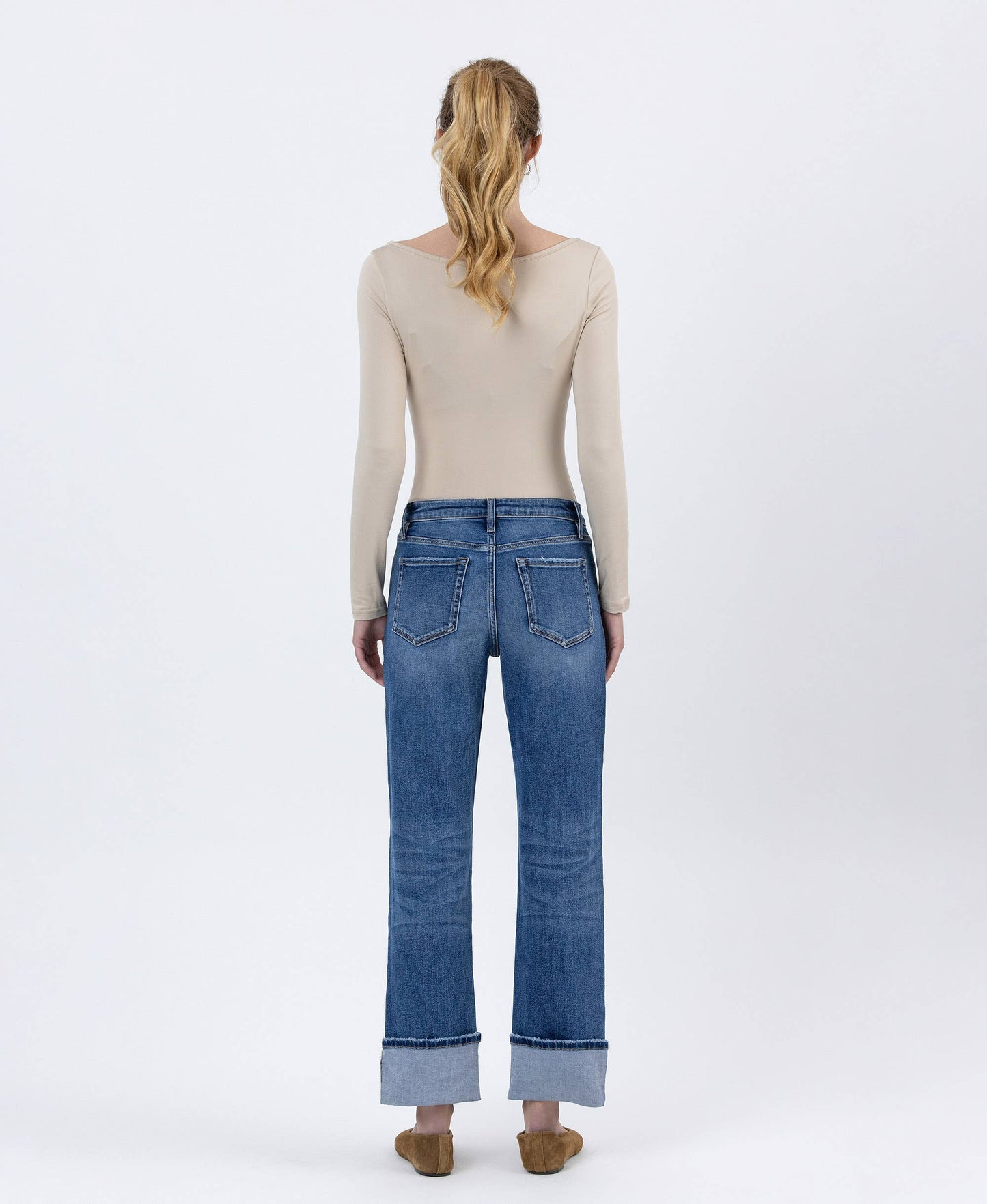HIGH RISE CUFFED ANKLE STRAIGHT JEANS