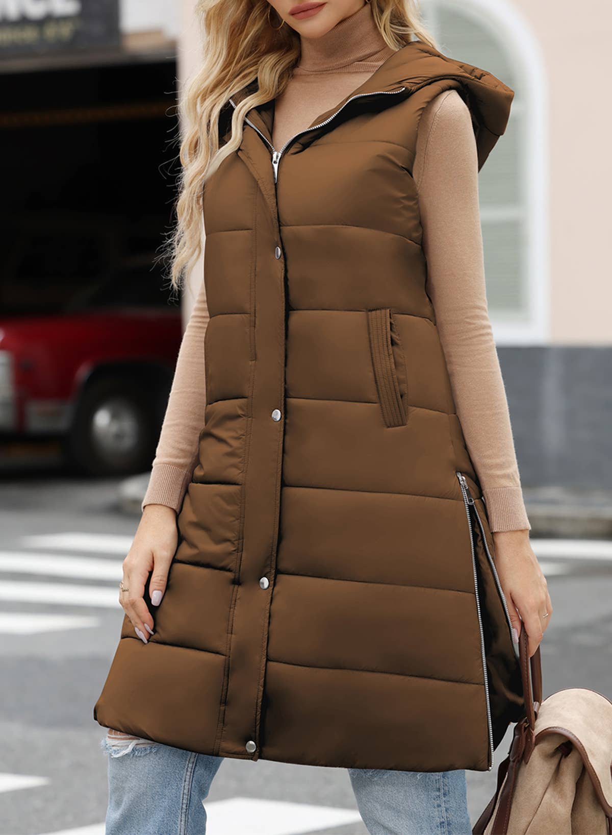 Hooded Long Quilted Vest