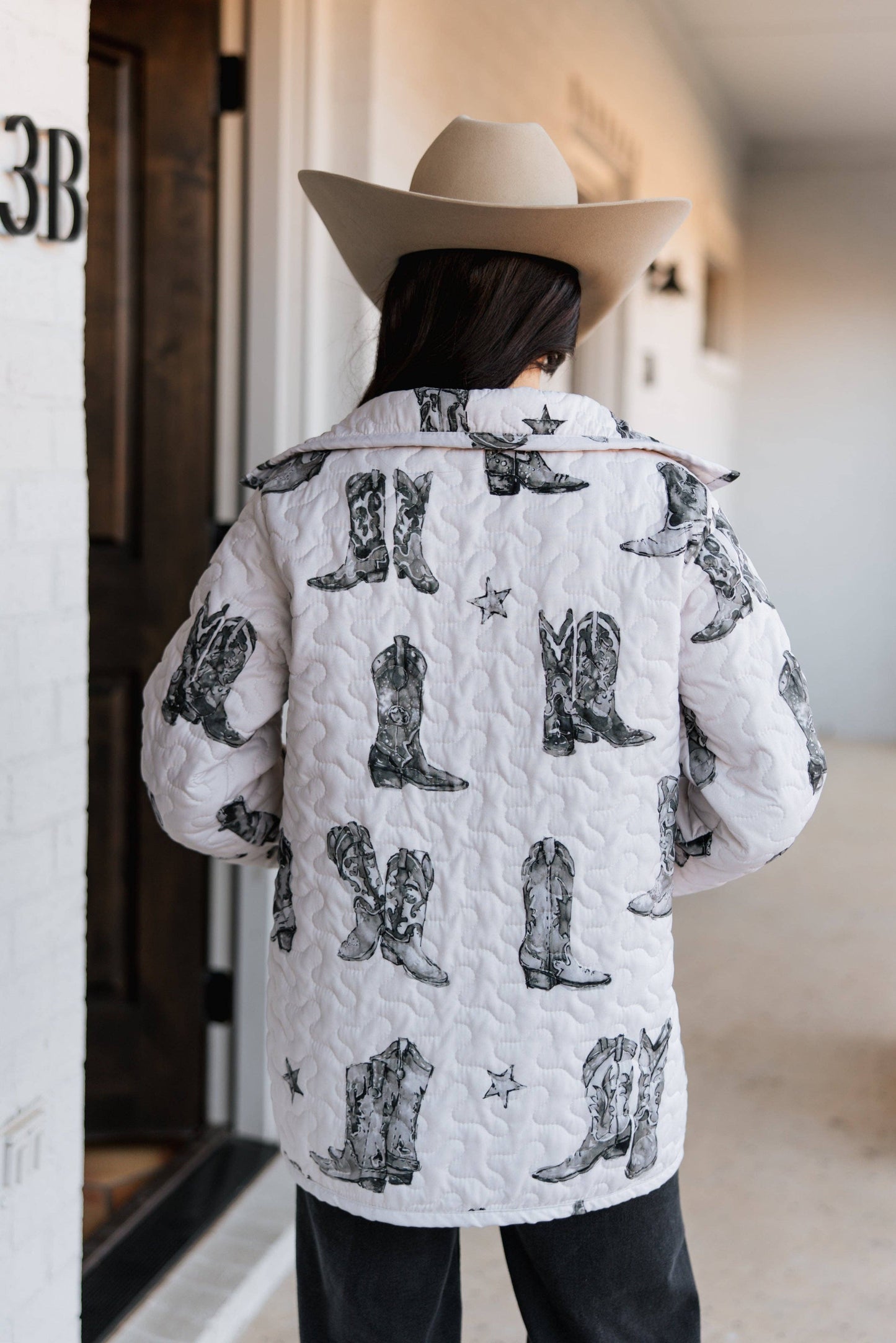 Thunderbird Boots Linen/Black Quilted Snap Jacket