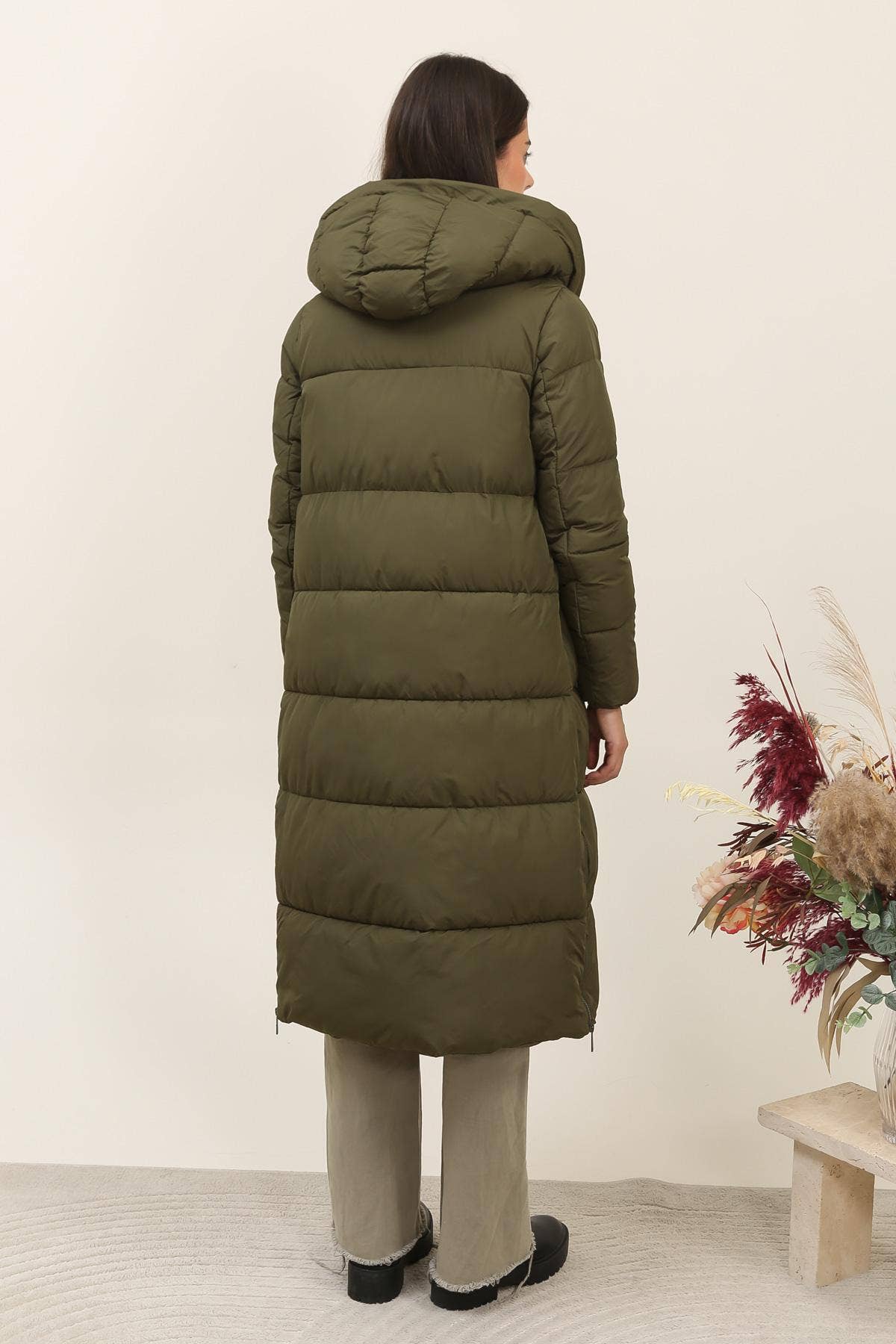 Long Down Jacket- Olive