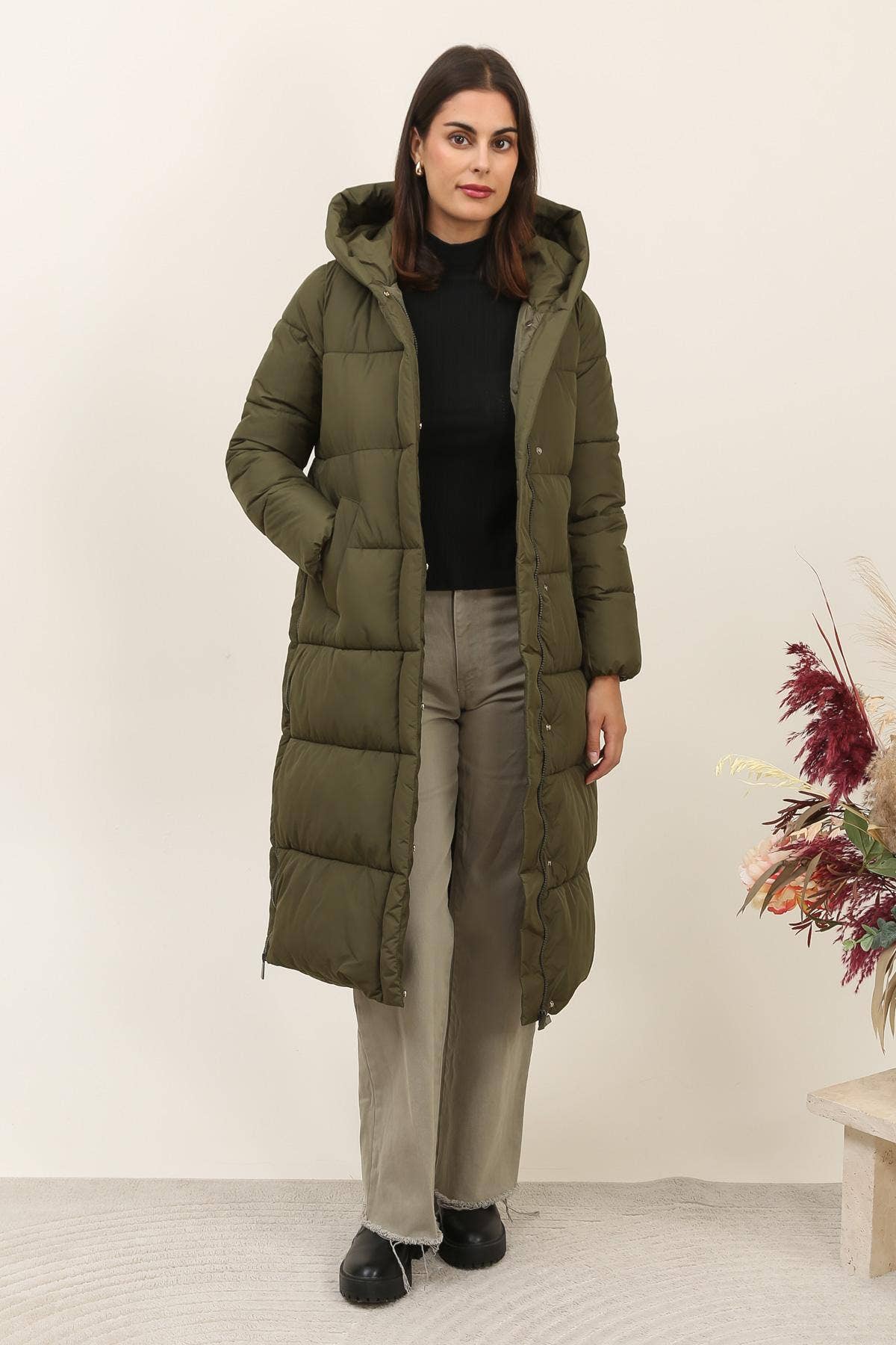 Long Down Jacket- Olive
