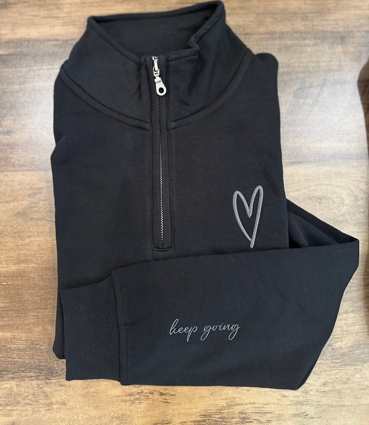 Keep Going Embroidered Ultimate 1/4 Zip Sweater: Black