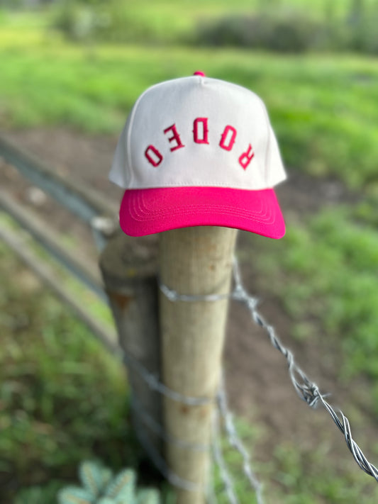 Rodeo Embroidered Hat: Natural/Hot Pink