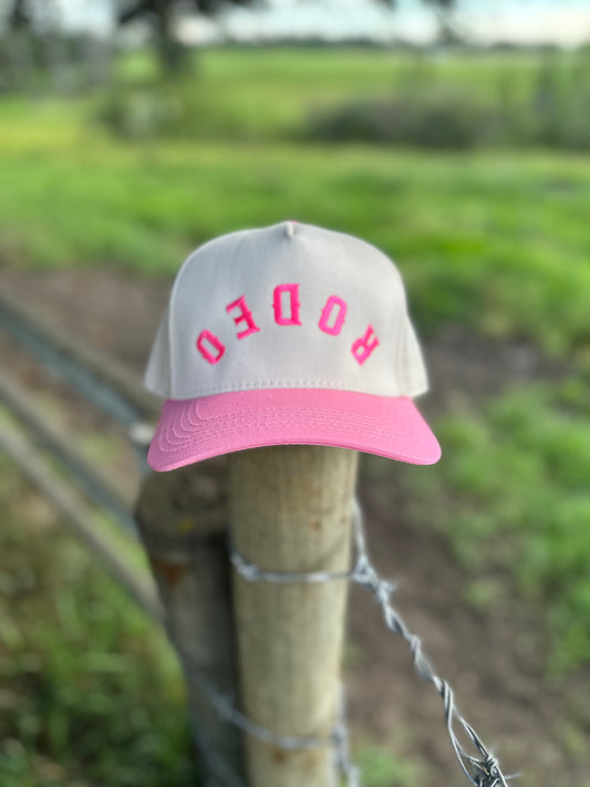 Rodeo Embroidered Hat: Natural/Pink