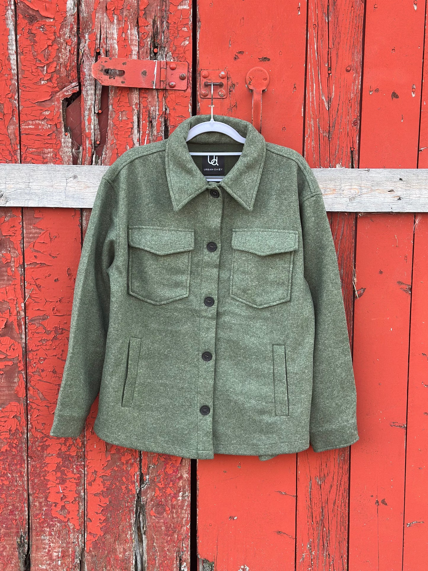 Colorblock Wool Blend Shacket Jacket: Olive