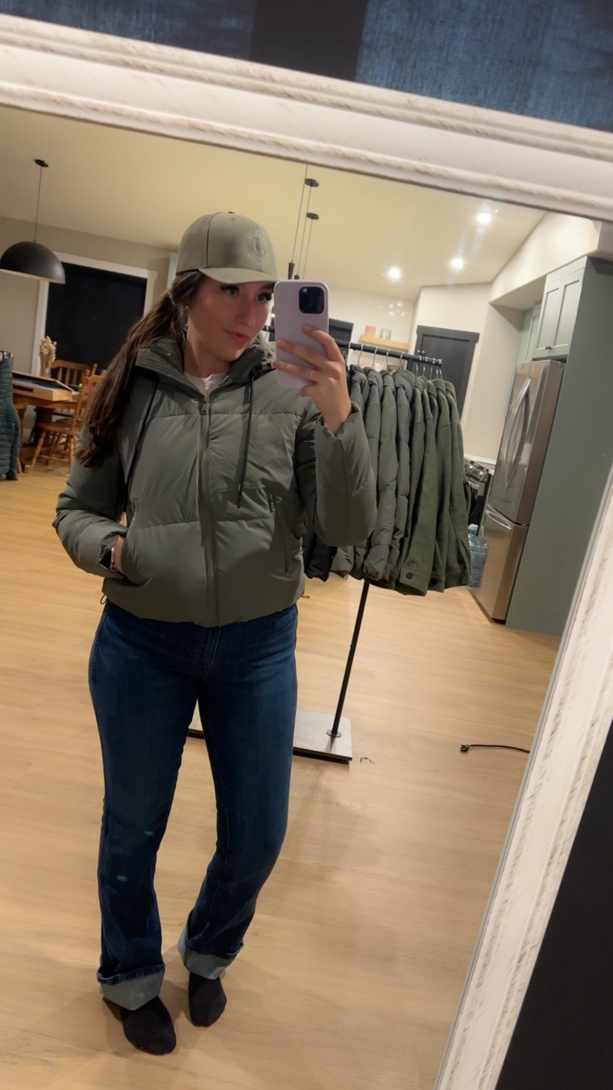 Cozy Drawstring Hooded Puffer Jacket: Sage