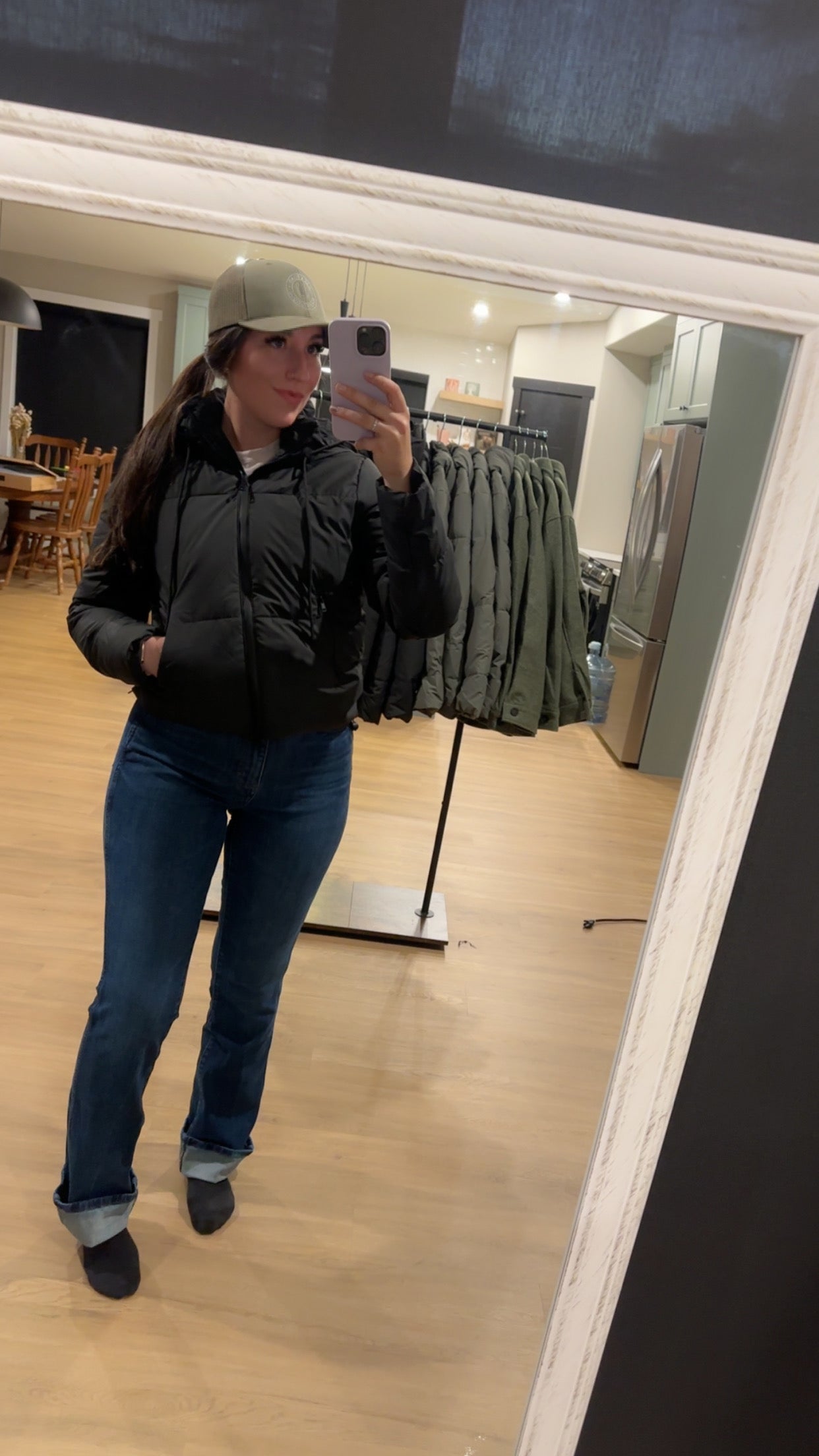 Cozy Drawstring Hooded Puffer Jacket: BLACK