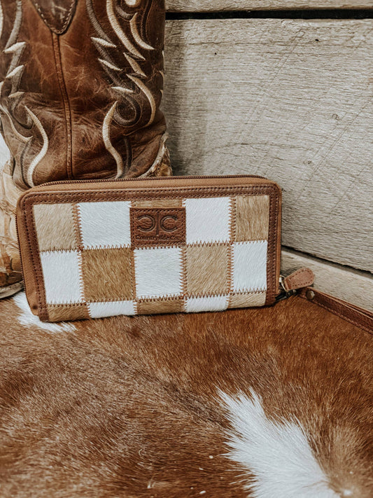 Checkered Cowhide Wallet Brown