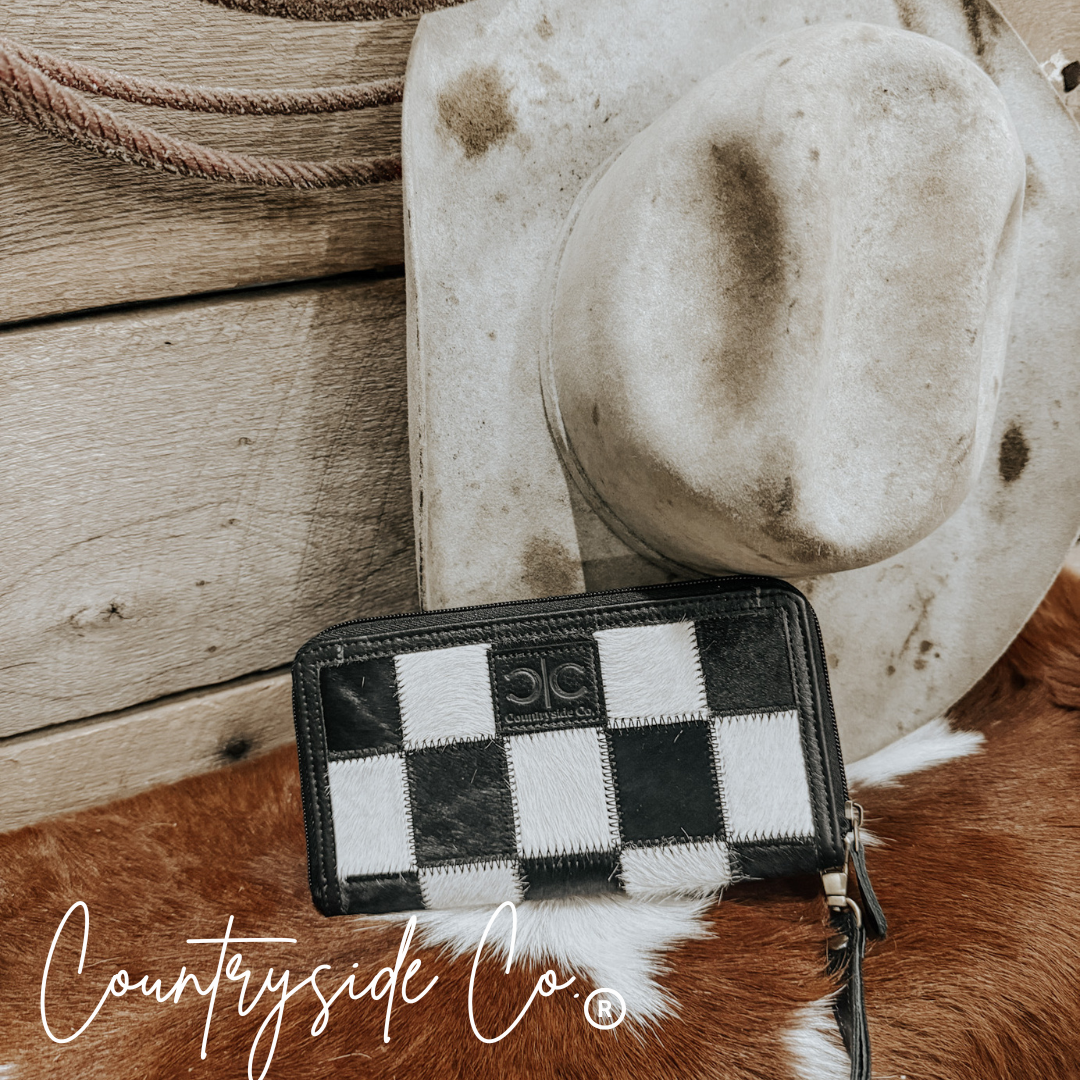 Checkered Cowhide Wallet Black