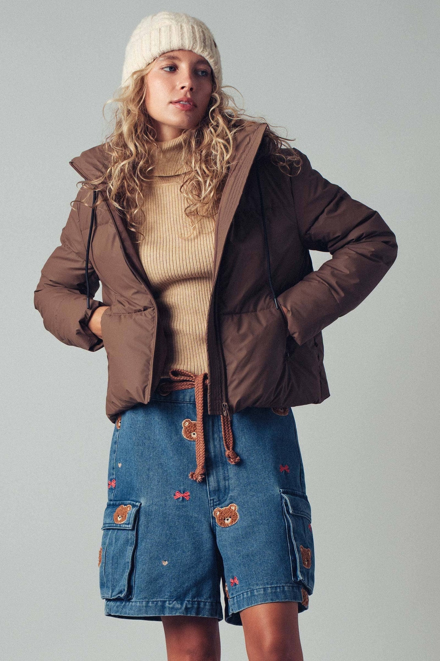 Cozy Drawstring Hooded Puffer Jacket: Chocolate