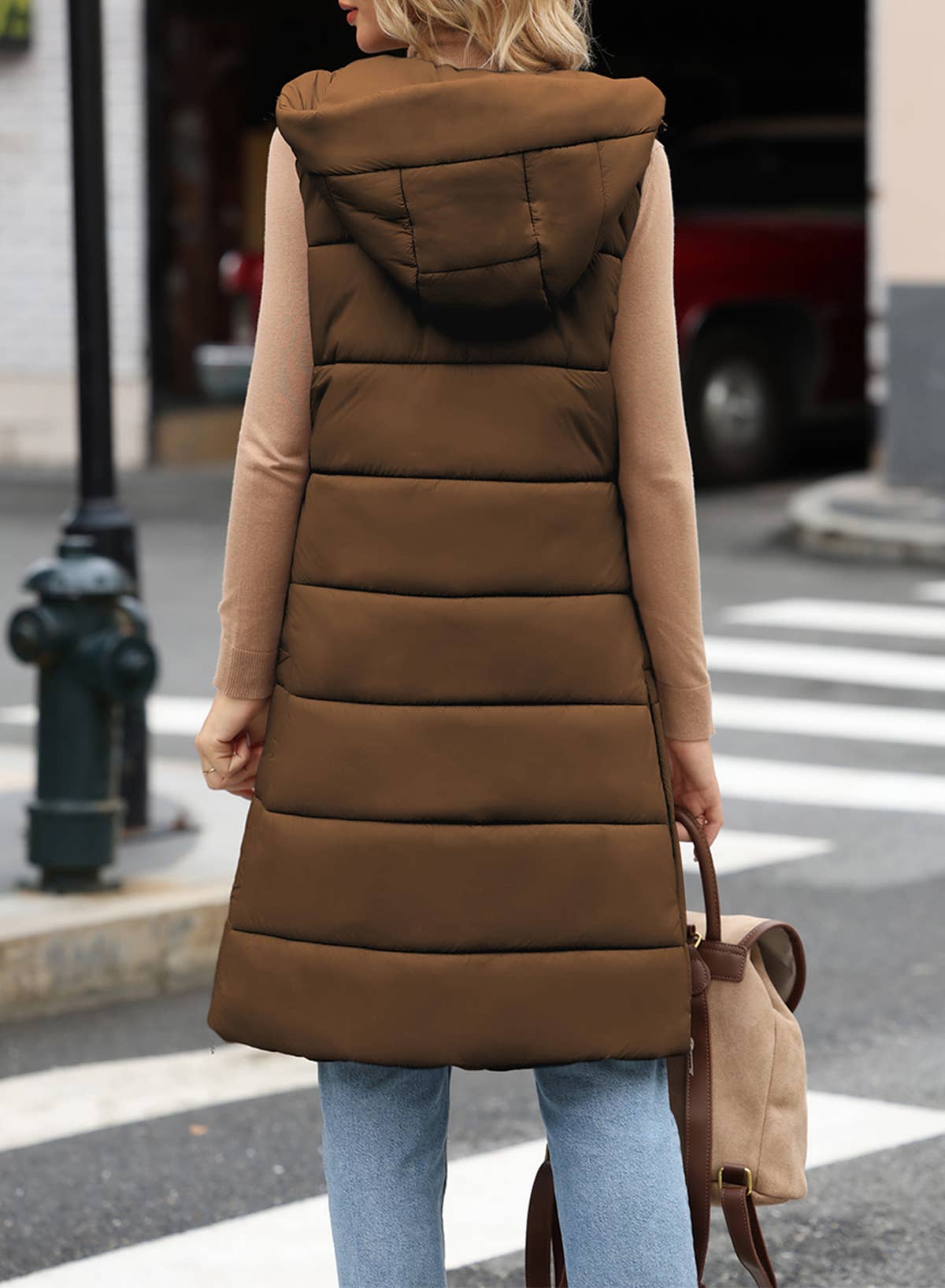 Hooded Long Quilted Vest