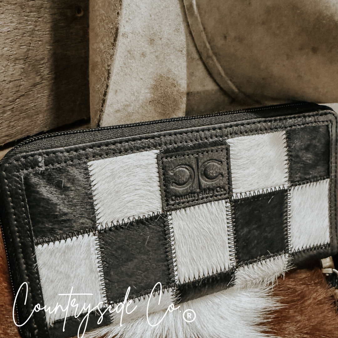 Checkered Cowhide Wallet Black