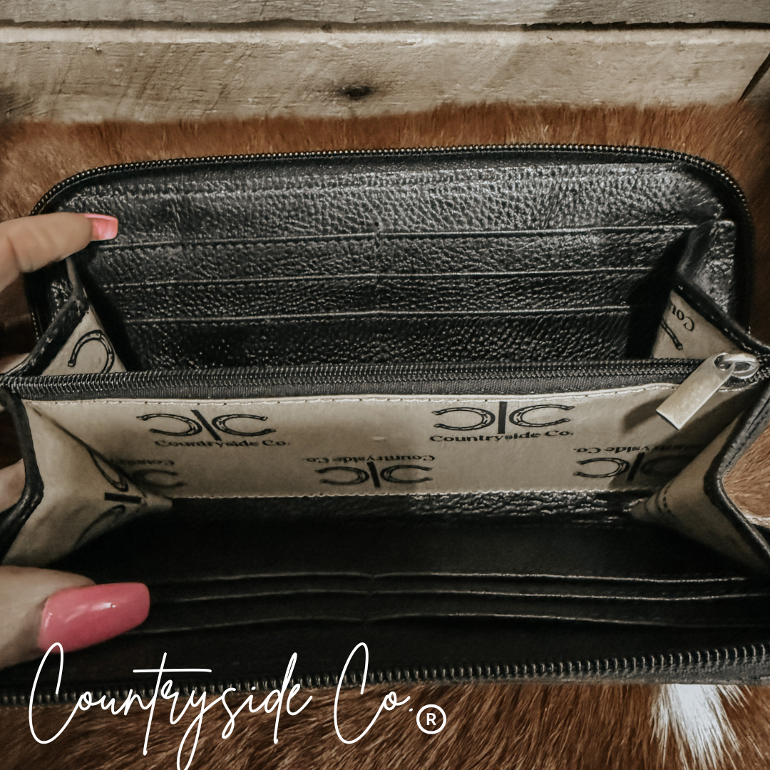 Checkered Cowhide Wallet Black