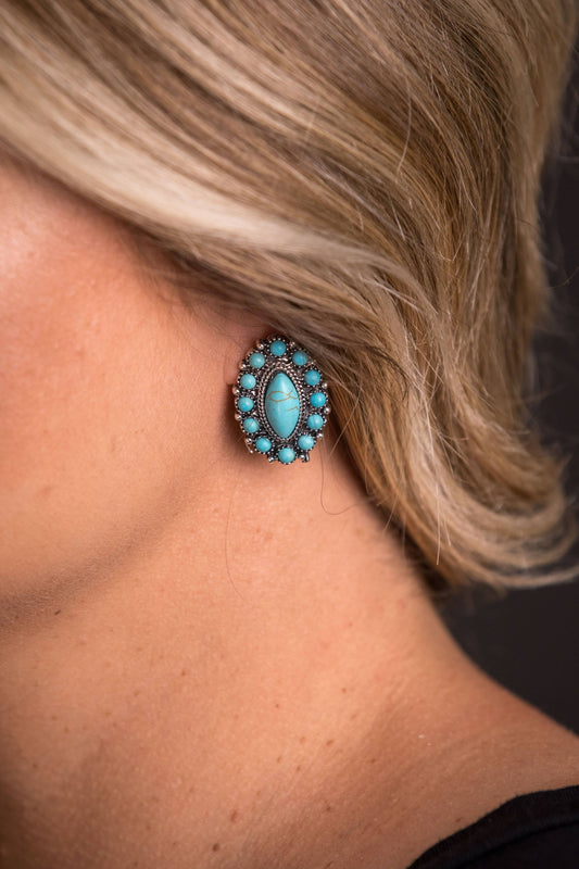 Elongated Turquoise Post Earring