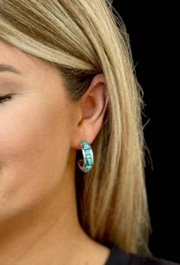 1" Turquoise Inlay Hoop Earring