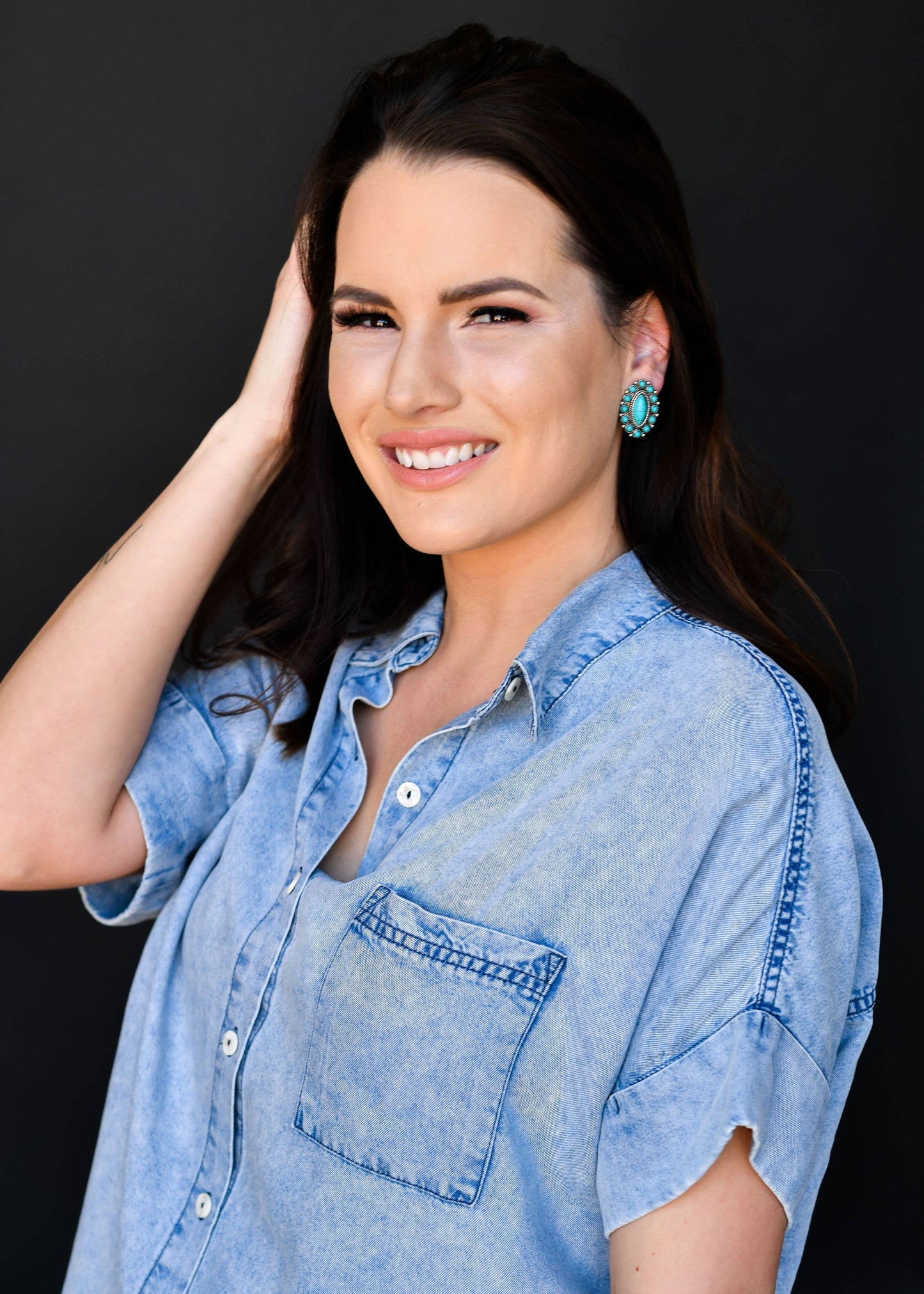 Elongated Turquoise Post Earring