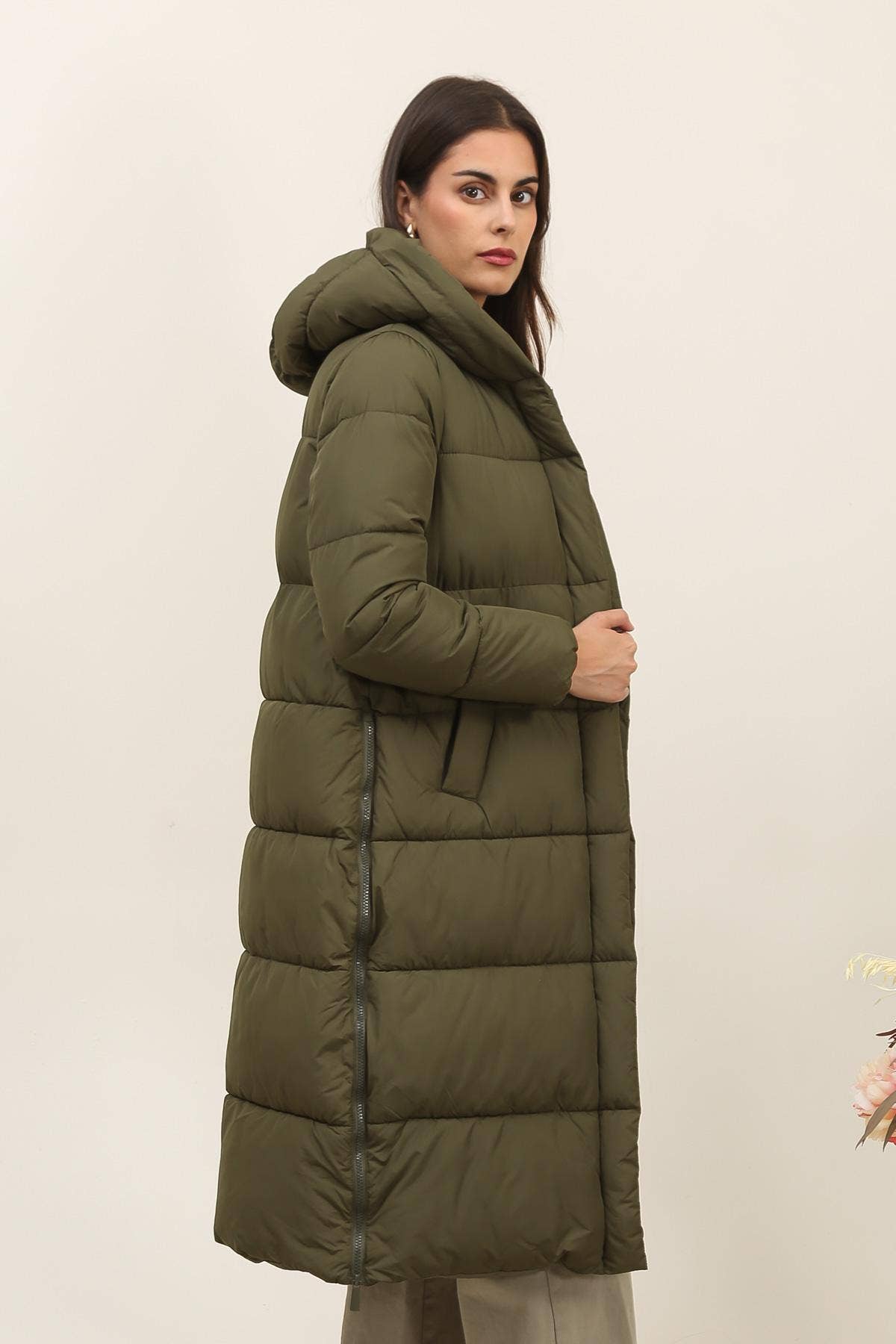 Long Down Jacket- Olive