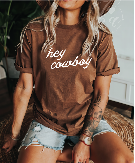 Hey Cowboy Tee Heather Brown
