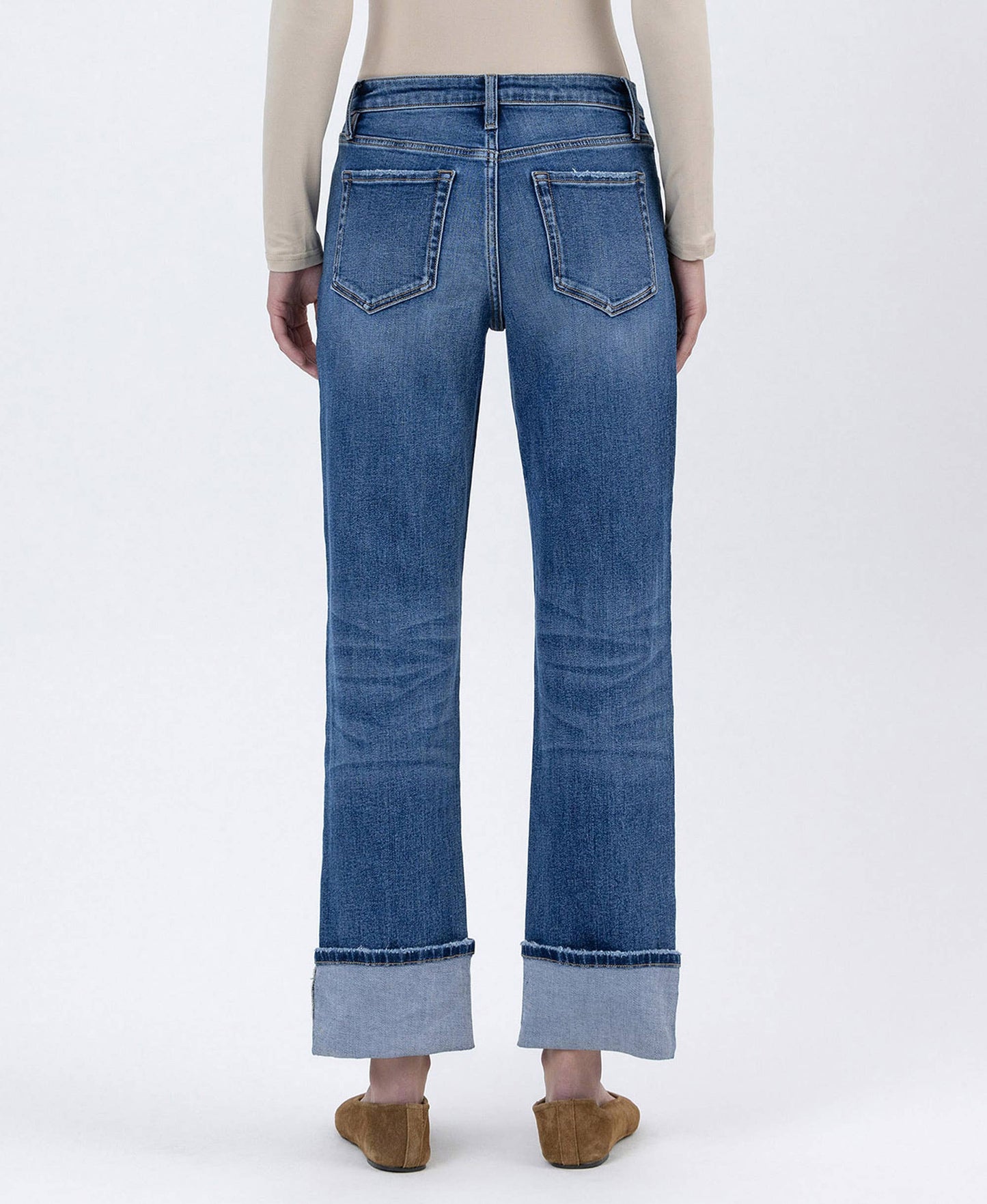 HIGH RISE CUFFED ANKLE STRAIGHT JEANS