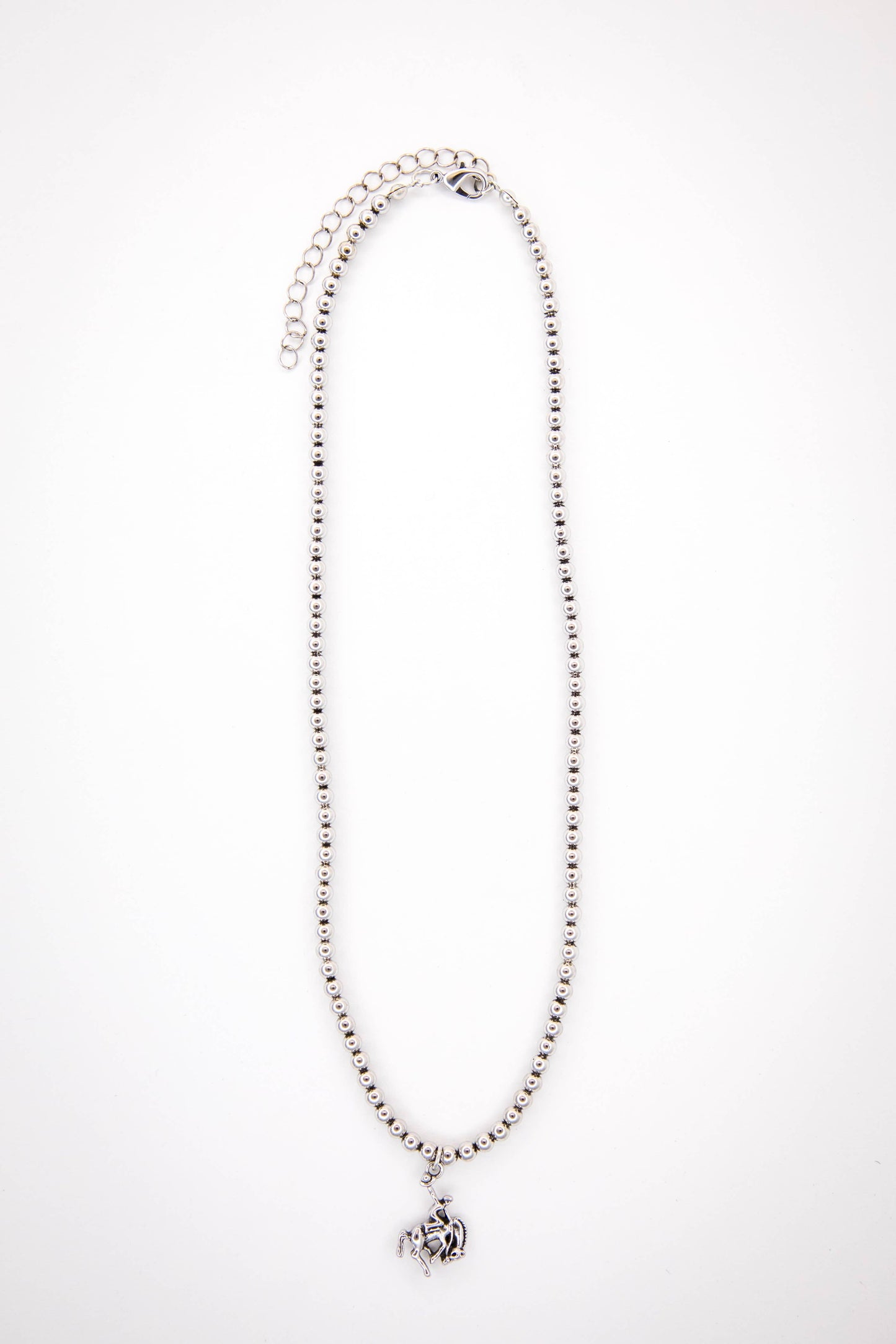 16" 18K  White Gold Plated Burnished Necklace with Bucking Horse