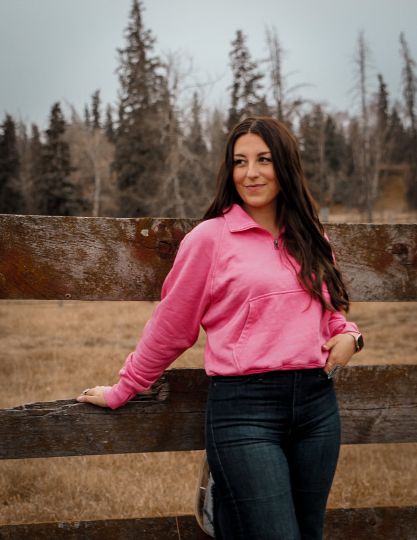 Bright Pink Quarter Zip Sweatshirt