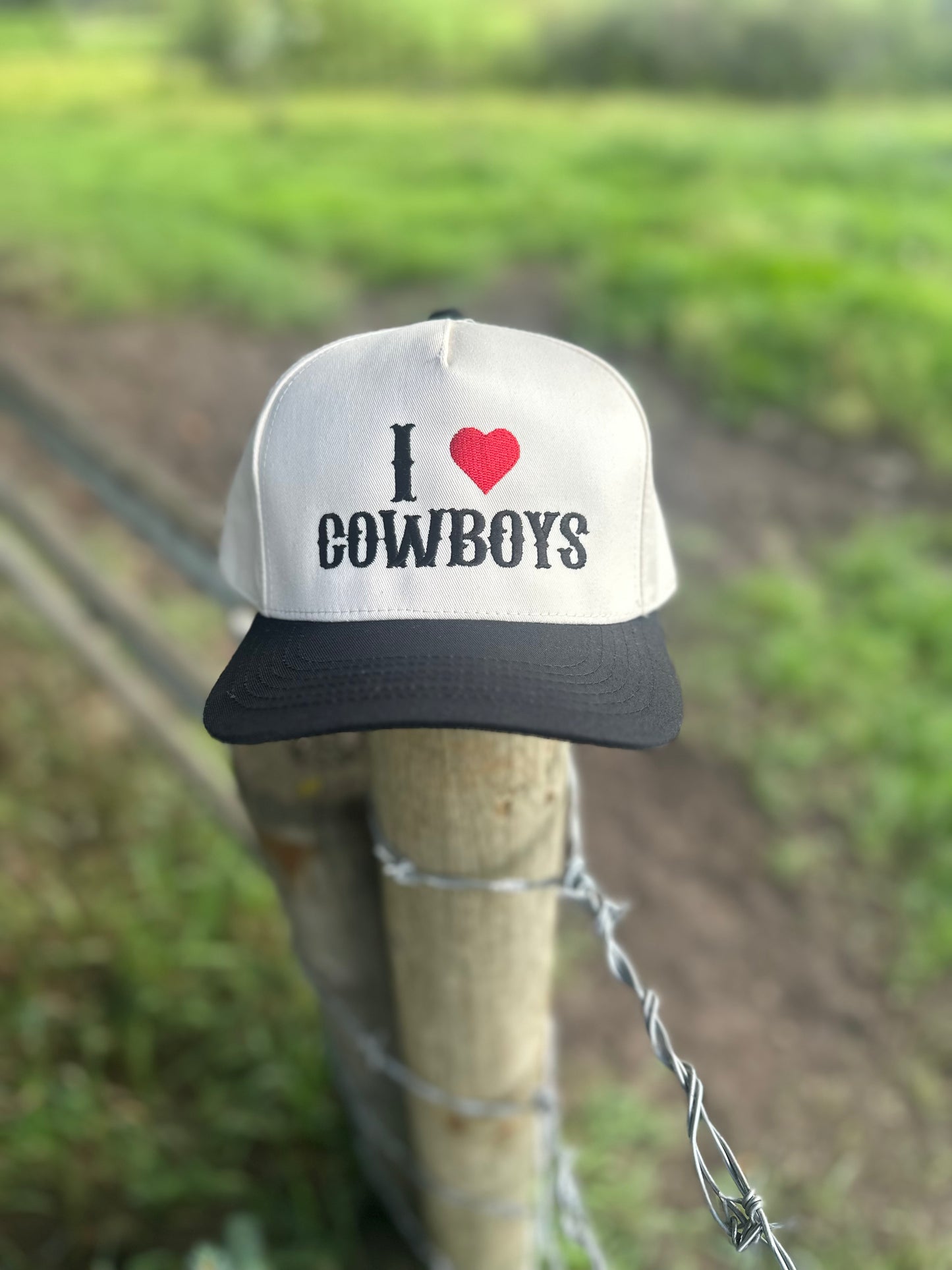 I HEART COWBOYS Embroidered Hat: Natural/Black