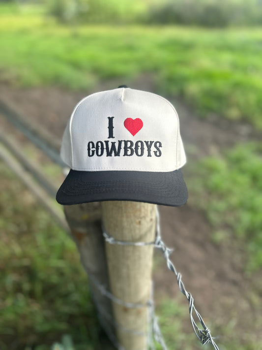 I HEART COWBOYS Embroidered Hat: Natural/Black