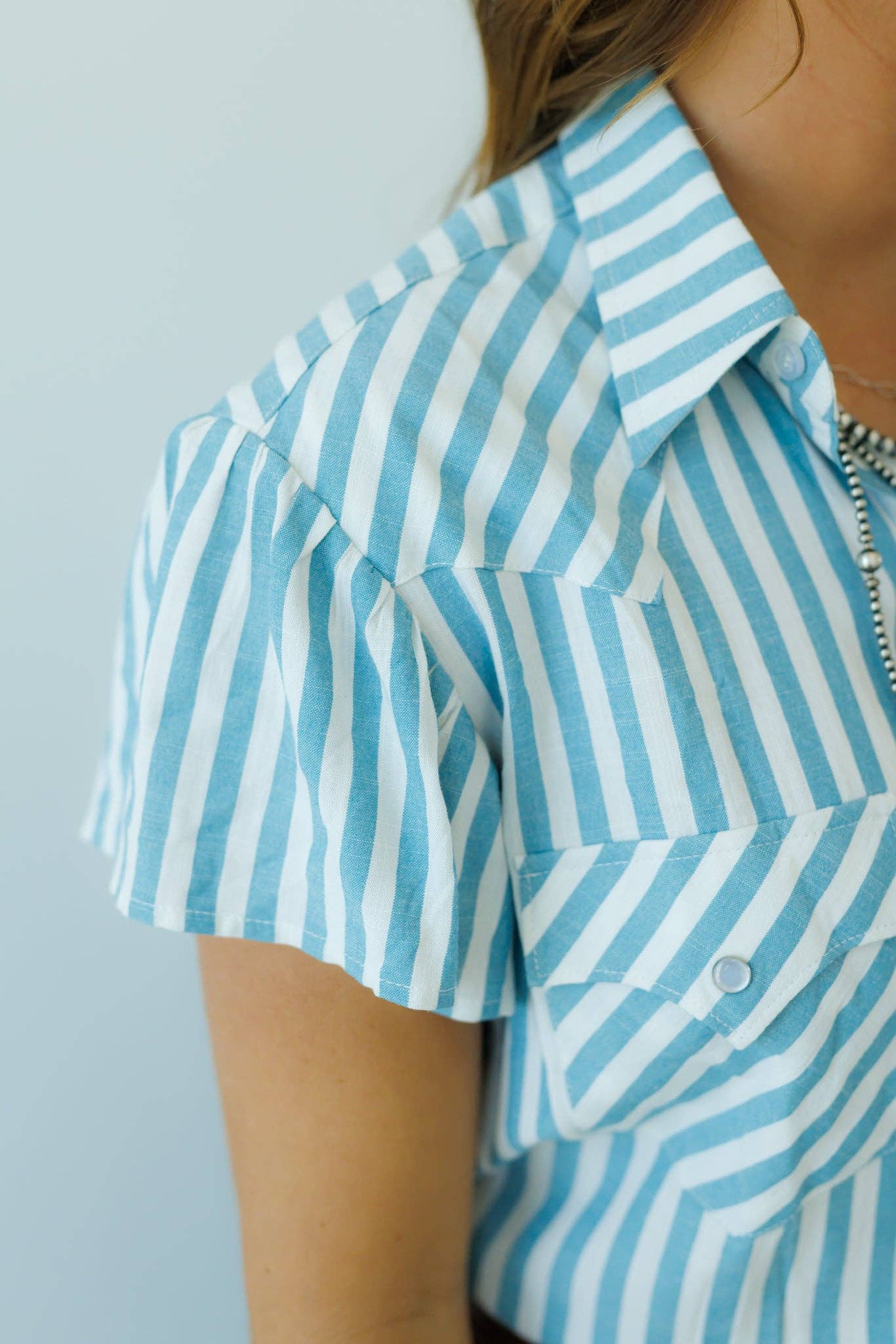 Pearl Snap, Denim Stripe Flutter