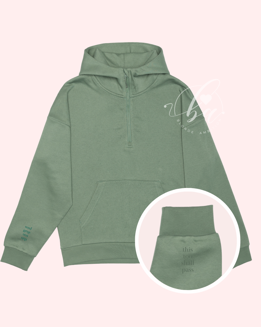 This Too Shall Pass Embroidered Ultimate 1/2 Zip Scuba Hoodie