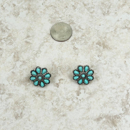 Small silver and turquoise stone floral concho Earring