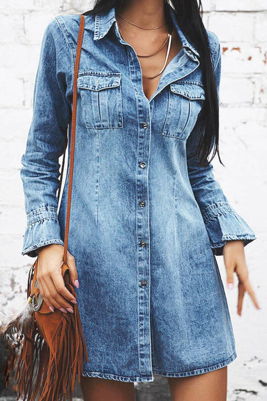 Washed Button Up Denim Dress