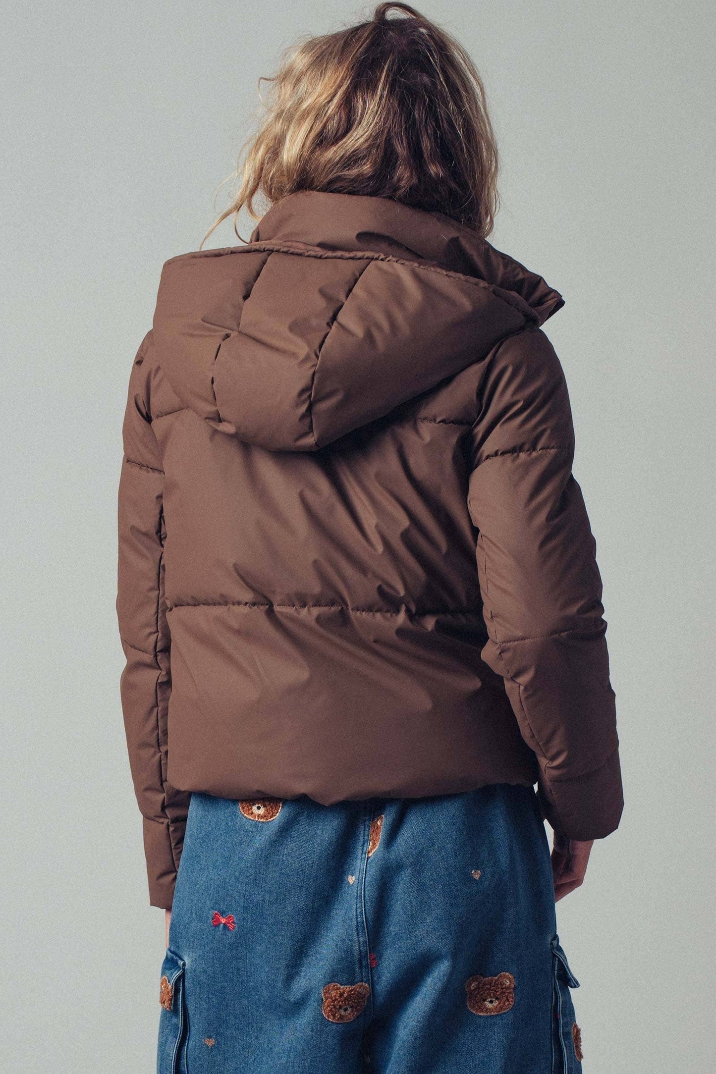 Cozy Drawstring Hooded Puffer Jacket: Chocolate