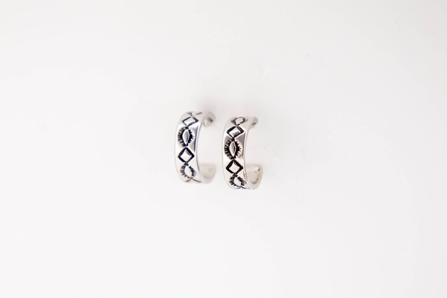 1.25" 18k Gold Plated Diamond Stamped Hoop Earring: White Gold