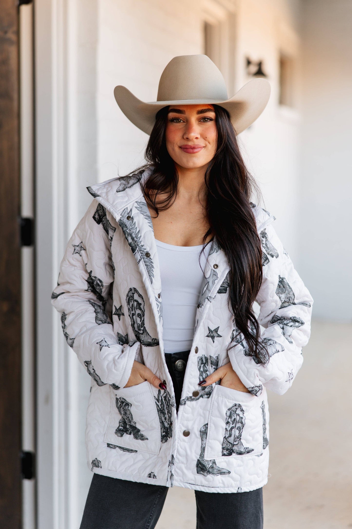 Thunderbird Boots Linen/Black Quilted Snap Jacket